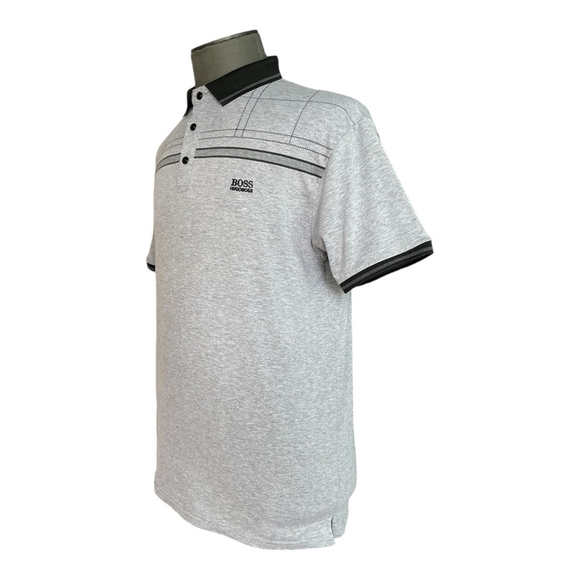 Men’s Polo Shirt BOSS Hugo Boss Grey Black Logo Embroidered Short Sleeve T-shirt - Picture 2 of 5